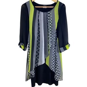 Bali Corp‎ Mixed Print Tunic dress 6 indie Cyber Y2K Geometric Top patchwork